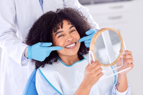 woman smiling in dentist chair 