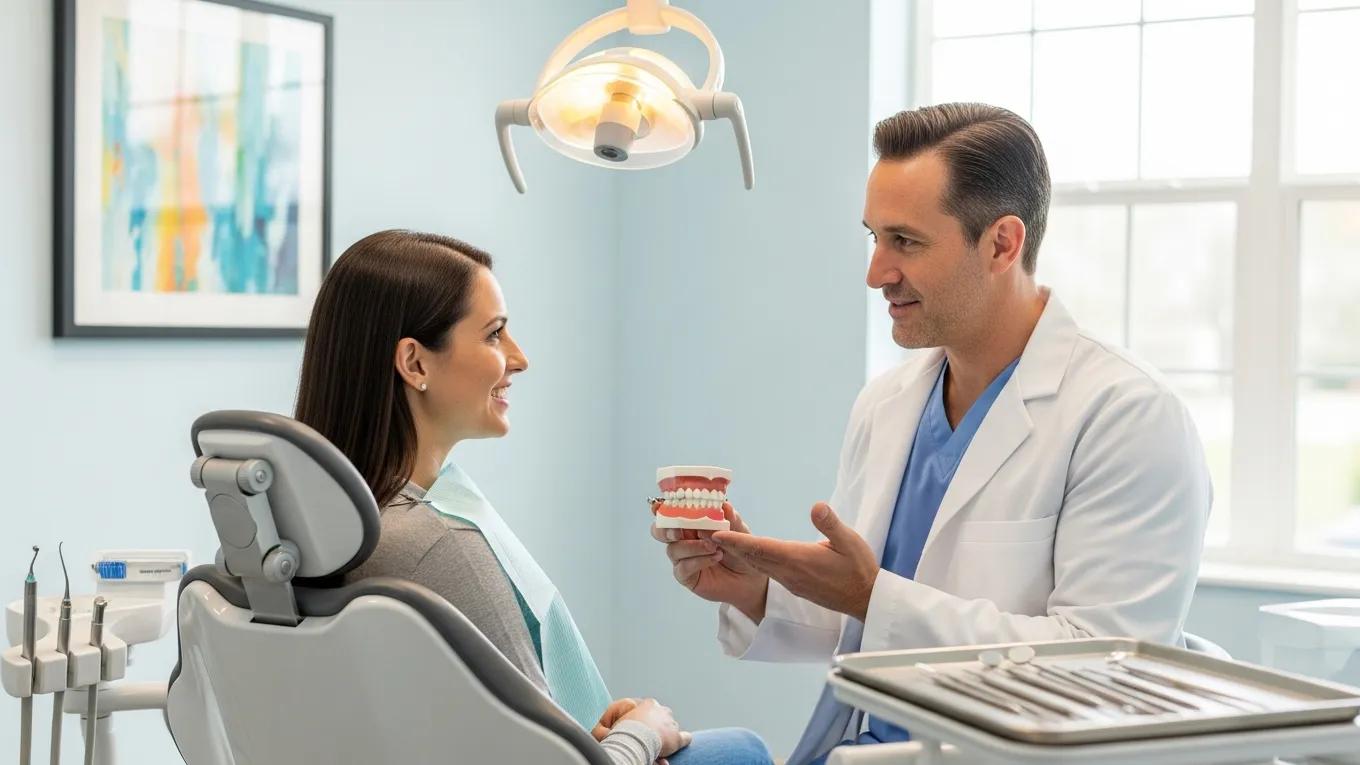 smiling-patient-consulting-with-dentist-about-porcelain-veneers-in-a-bright-dental-clinic