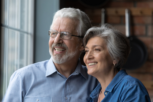 Lost,In,Dreams.,Headshot,Of,Affectionate,Elderly,Married,Couple